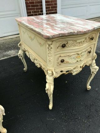 ANTIQUE VINTAGE FRENCH ITALIAN 3 PIECE MARBLE TOP CHERUB STAND COFFEE TABLE SET 9