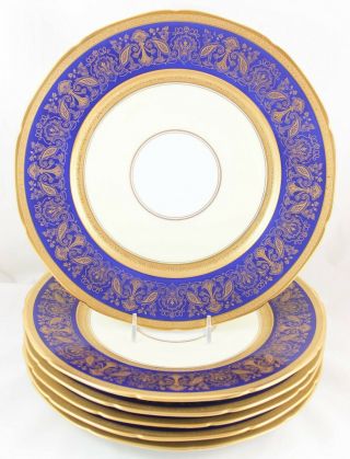 Set 6 Dinner Plates Edgerton Studio Thun Bohemia Cobalt Blue Gold Encrusted