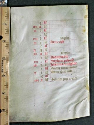 Medieval Illuminated Vellum Manuscript Lf,  BoH.  Calendar,  December,  Gold init.  c.  1460 2
