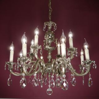 Crystal Silver Nickel Chandelier Glass Old Ceiling Lamp 12 Light Old Fixtures