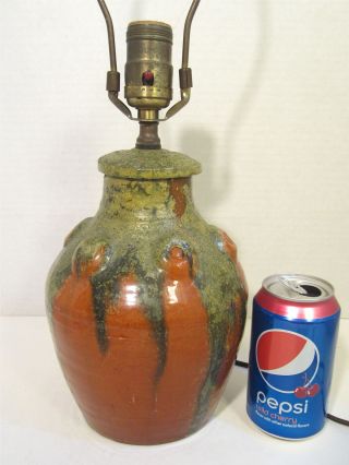 Antique Arts Crafts Pennsylvania Redware Folk Pottery Crock Jar Table Lamp Frey