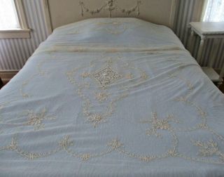 Vintage French TAMBOUR LACE Bed Cover 95 