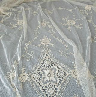 Vintage French TAMBOUR LACE Bed Cover 95 