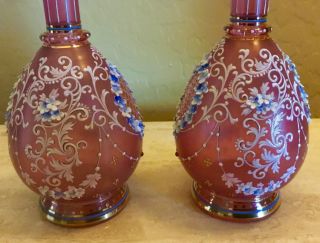 Antique LOBMEYR Cranberry AUSTRIAN ENAMELED Floral GLASS Dresser Perfume Bottles 10