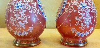 Antique LOBMEYR Cranberry AUSTRIAN ENAMELED Floral GLASS Dresser Perfume Bottles 11