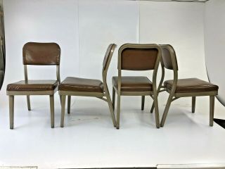 4 Vintage Industrial Chair Set Brown Office Metal Seat Tanker All Steel Loft 60s