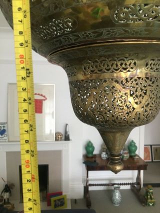 Early 20thC,  Islamic,  Middle Eastern,  pierced hanging brass Mosque lantern,  90cm 11