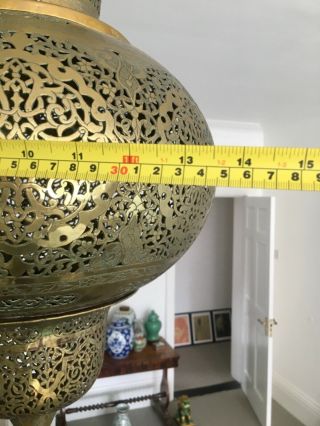Early 20thC,  Islamic,  Middle Eastern,  pierced hanging brass Mosque lantern,  90cm 12