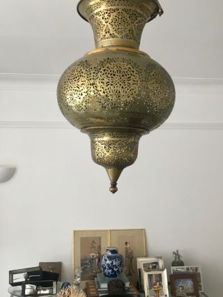 Early 20thc,  Islamic,  Middle Eastern,  Pierced Hanging Brass Mosque Lantern,  90cm