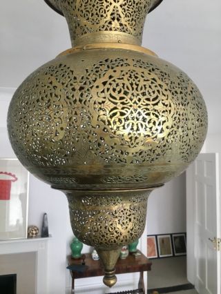 Early 20thC,  Islamic,  Middle Eastern,  pierced hanging brass Mosque lantern,  90cm 2