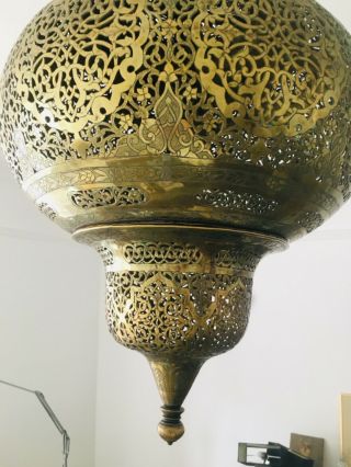 Early 20thC,  Islamic,  Middle Eastern,  pierced hanging brass Mosque lantern,  90cm 4