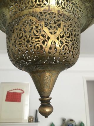Early 20thC,  Islamic,  Middle Eastern,  pierced hanging brass Mosque lantern,  90cm 8