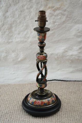 Vintage Hand Painted Kashmiri Table Lamp,  Black Lacquer,  With Lampshade,  Lighting, 2
