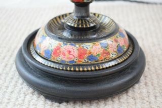Vintage Hand Painted Kashmiri Table Lamp,  Black Lacquer,  With Lampshade,  Lighting, 5