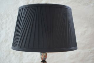 Vintage Hand Painted Kashmiri Table Lamp,  Black Lacquer,  With Lampshade,  Lighting, 6