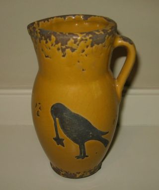 Sunflower Yellow Pottery Pitcher/vase Black Crow Primitive/french Country Decor