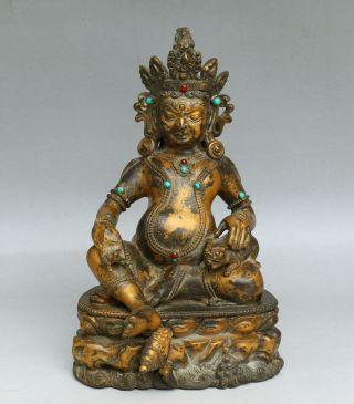 Chinese Exquisite Handmade Tibetan Buddha Copper Gilt Statue