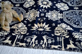 Antique 19th c Jacquard Coverlet Dated 1845 with Rare Deer & Hunters Border 4