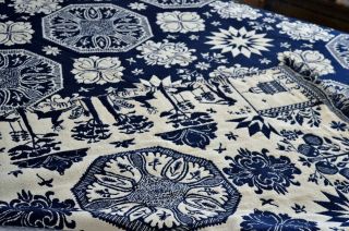 Antique 19th c Jacquard Coverlet Dated 1845 with Rare Deer & Hunters Border 7