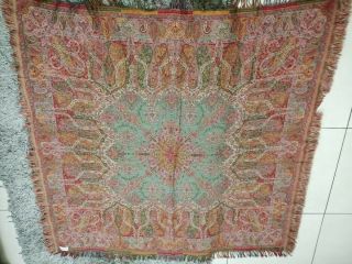 Antique French Paisley Kashmir Square Piano Shawl Wool Size 56 