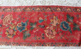 French Antique C1830 - 1840 Hand Blocked & Resist Chinoiserie Turkey Red Fabric