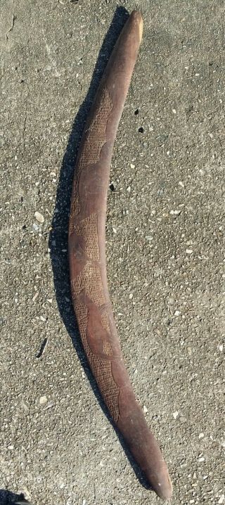 Australian Aboriginal Highly Hand Carved Boomerang With Kangaroos Cr 1940s