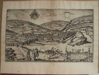 Hannoversch MÜnden Germany 1582 Braun & Hogenberg Unusual Antique Engraved View
