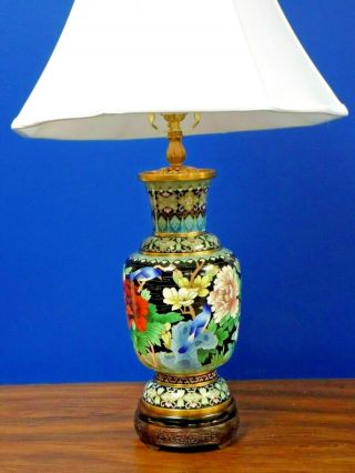 Exquisite 30 " Chinese Cloisonne Vase Lamp Collector Quality Porcelain Enamel