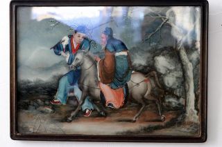 Antique Chinese Reverse Painted Painting Scholar Pony