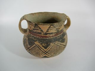 Chinese Neolithic Pottery 2 handle Jar China Dynastic Painted Geometric pottery 2