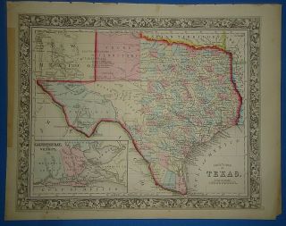 Vintage 1861 Texas Map Old Antique Atlas Map