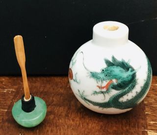 Chinese Porcelain Snuff Bottle Dragon Signed Hand Paint Late 19th Century 4