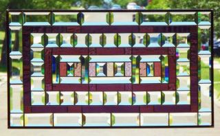 •time For Wine •beveled Stained Glass Window Panel •28 1/2”x16 3/8 "