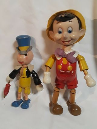 Disney Pinocchio Two Ideal Jointed Wood Pinocchio & Jiminy Cricket