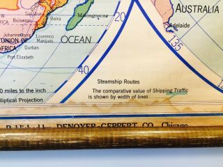 Vintage Large Pull Down World Map Colonial Powers Steamship Routes 1937 Denoyer 10