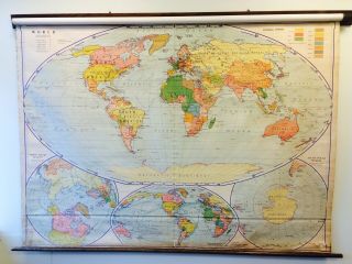 Vintage Large Pull Down World Map Colonial Powers Steamship Routes 1937 Denoyer