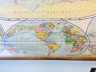 Vintage Large Pull Down World Map Colonial Powers Steamship Routes 1937 Denoyer 3