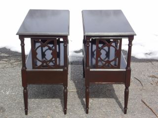 Antique Pair Federal style 1 Drawer End Table Fretwork Bedside Night Stands 10