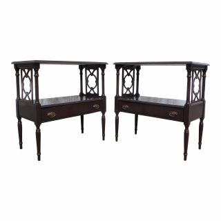 Antique Pair Federal Style 1 Drawer End Table Fretwork Bedside Night Stands