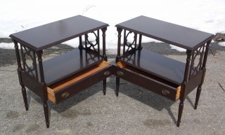 Antique Pair Federal style 1 Drawer End Table Fretwork Bedside Night Stands 6