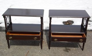 Antique Pair Federal style 1 Drawer End Table Fretwork Bedside Night Stands 9