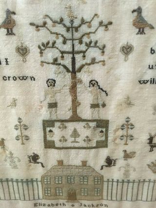 Early 19th Century Prayer Sampler Signed By Elizabeth Jackson 1818 Adam & Eve 2