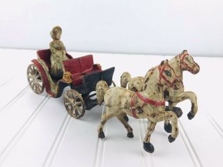 Rare Vintage Painted Cast Iron Horse Drawn Wagon,  W/female Rider