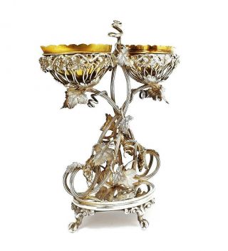 Fine ELKINGTON & CO SILVER PLATED NATURALISTIC DOUBLE SALT CELLAR c1862 3