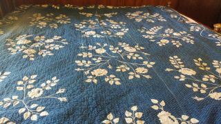 ANTIQUE EARLY 1800 BLUE FLORAL WHITE APPLIQUE QUILT NC MUSEUM CLARK ANDOVER NY 11