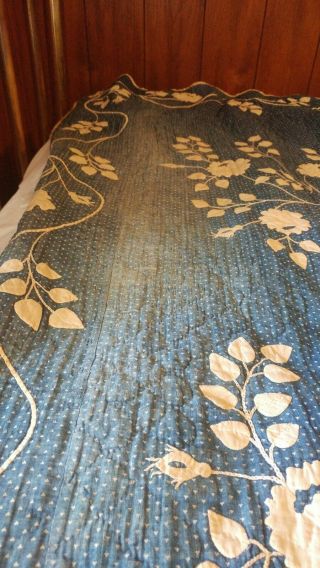 ANTIQUE EARLY 1800 BLUE FLORAL WHITE APPLIQUE QUILT NC MUSEUM CLARK ANDOVER NY 4