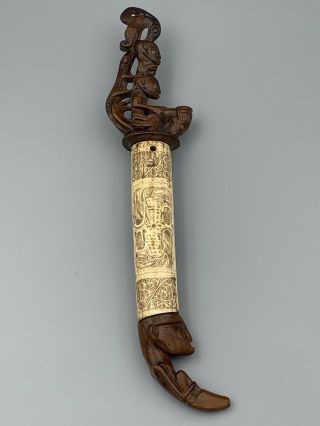 Old Batak Medicine Container Betel Nut Holder Carved Etched Bone - Not Ivory