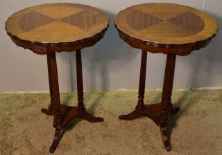 1950s Regency Style Mahogany Round Side Tables / Lamp Tables