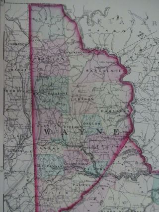 1872 Hand - Colored Map of PA/Counties of Wayne and Pike. 3