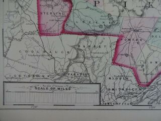 1872 Hand - Colored Map of PA/Counties of Wayne and Pike. 4